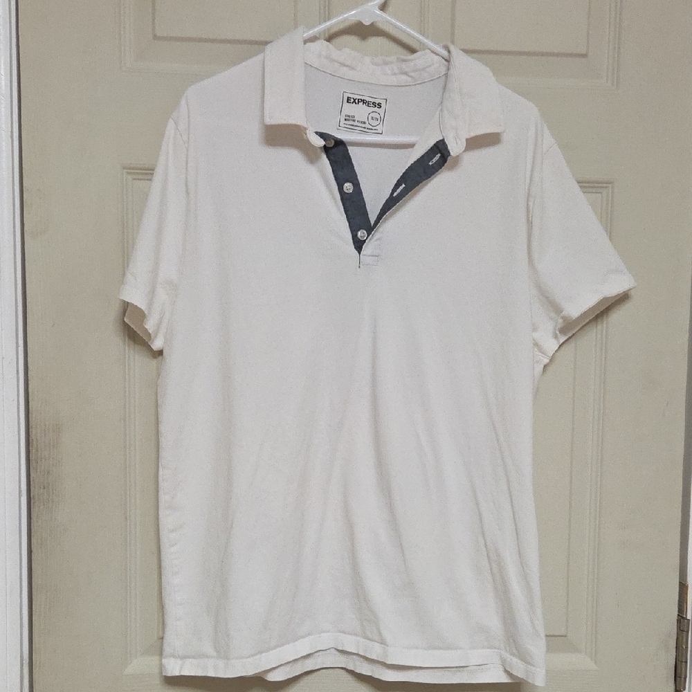 Express Mens Short Sleeve Polo Shirt White Contrast Placket Xlarge Size.